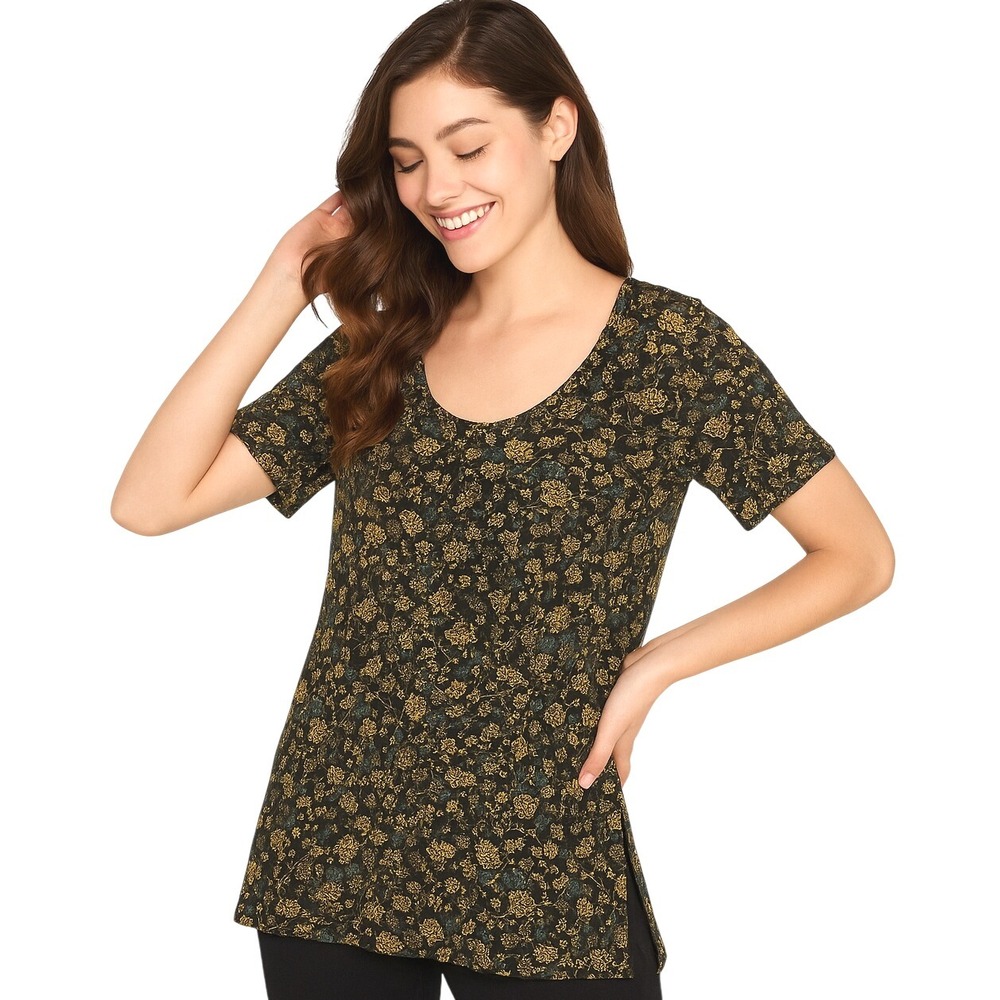 LuLaRoe Shirt XS Black Multicolor‎ Floral Short Sleeve Boho Casual Everyday NEW